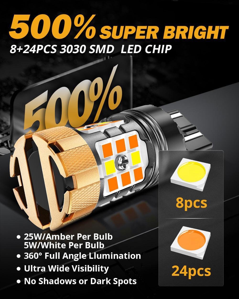 T20 7443 LED Front Turn Signal & DRL Light Bulbs 500% High Brightness ...