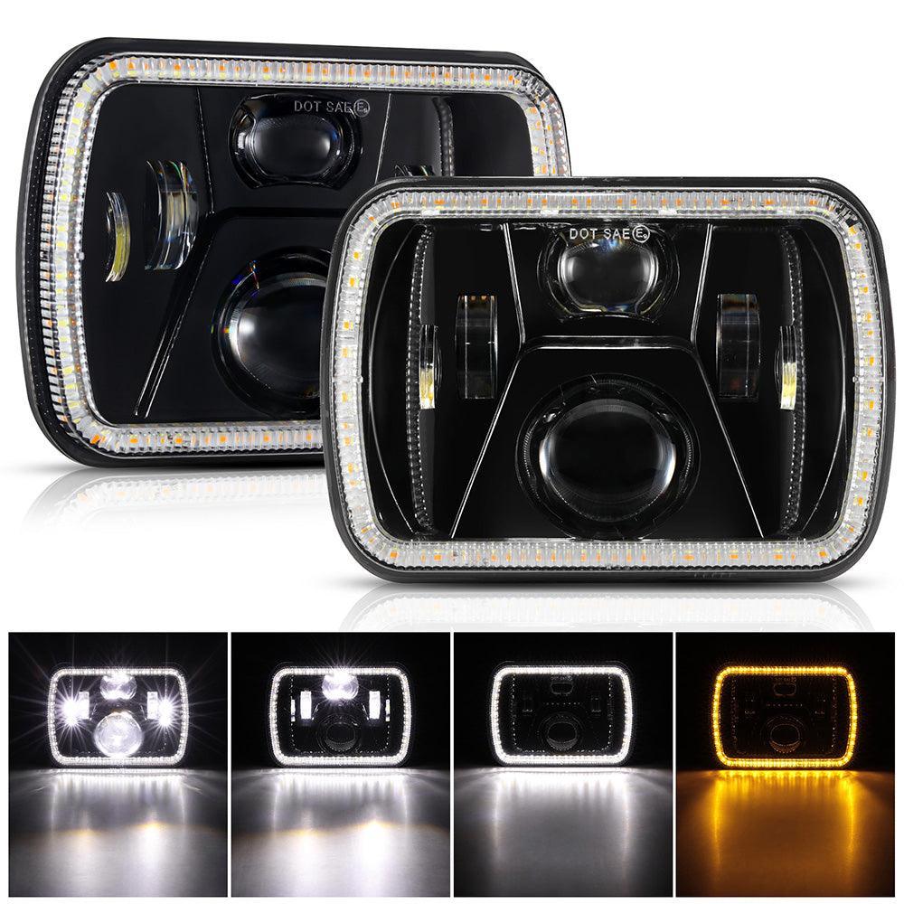 Rectangular Headlight Mount 7x6 Led Headlights Rectangular Headlamps High Low Sealed Beam w/DRL Tu