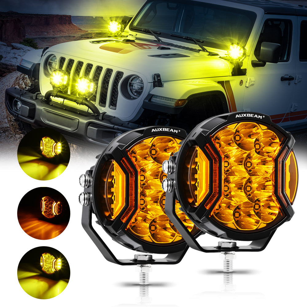 AUXITO 7 LED Pod Lights - 200w 24000lm Driving Lights White Spot Flood  Beam with Amber DRL Off Road Lights for Trucks