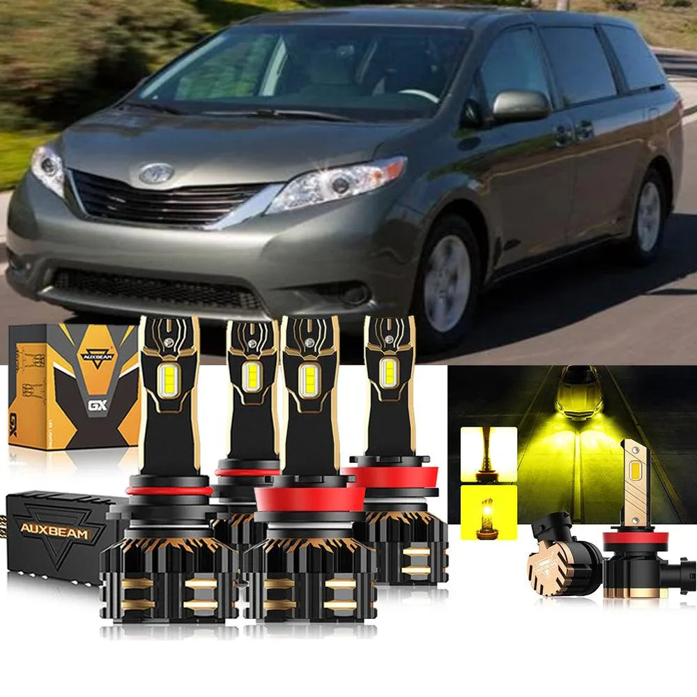 VISVIC LED Headlight Conversion Kit For Toyota Sienna 2011-2020 - 9005/H11 High/Low Beam + Fog Lights, 6500K White, Pack Of 6 Bulbs
