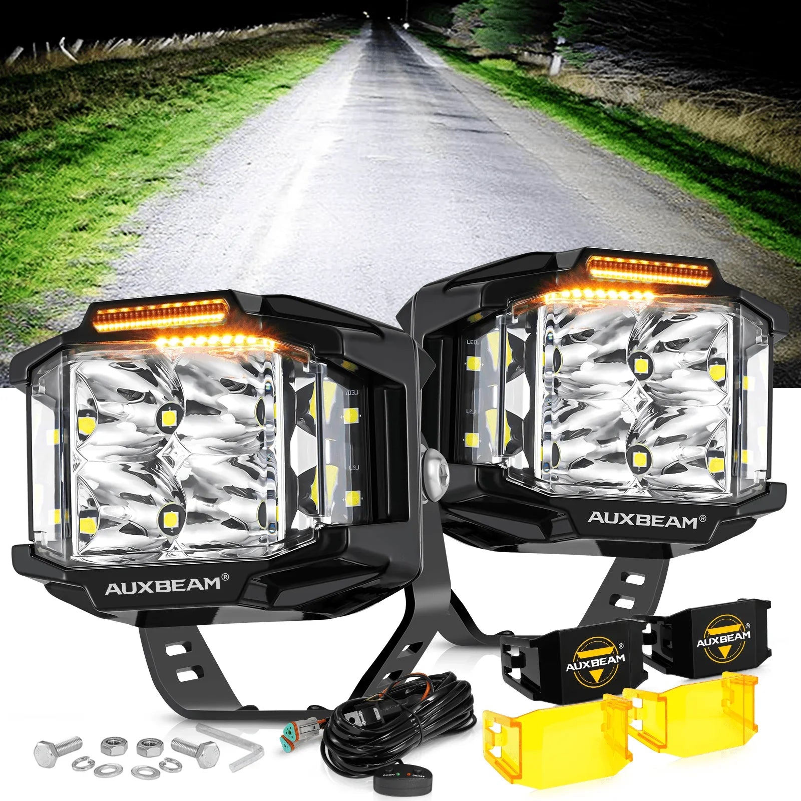 【Kaz】Auxbeamワークライト Auxbeam® 4 Inch Side Shooter LED Pod Lights Off Road Lights Amber