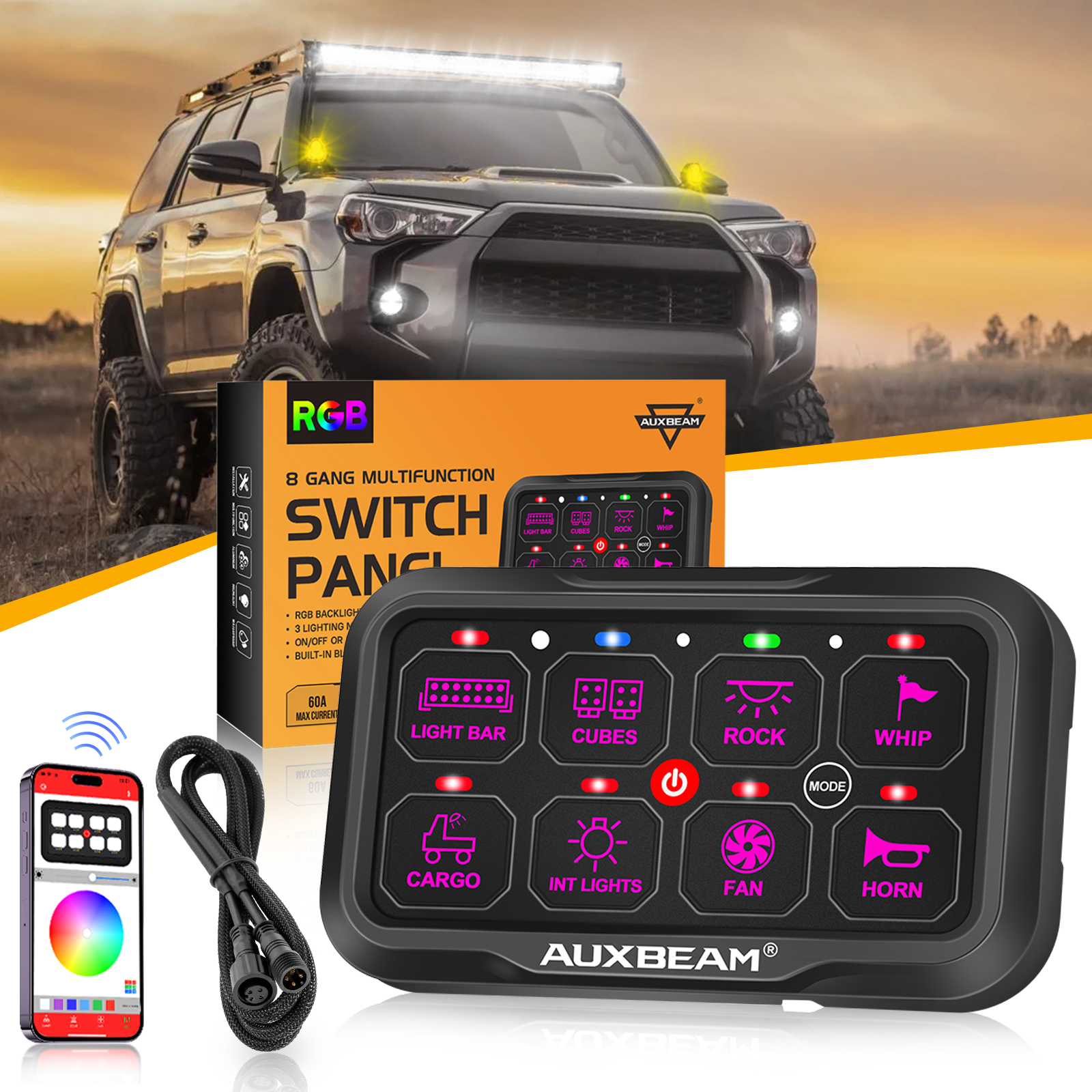 Auxbeam AR-800 RGB 8 Gang Switch panel for 3rd, 4th, 5th gen 4runner 