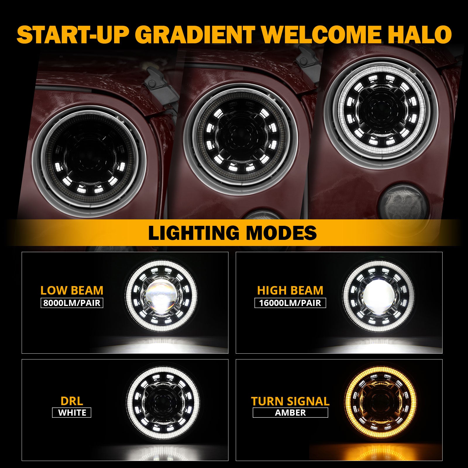 Starlight Flow Series 7 Inch 135W DOT Approved LED Headlights with DRL