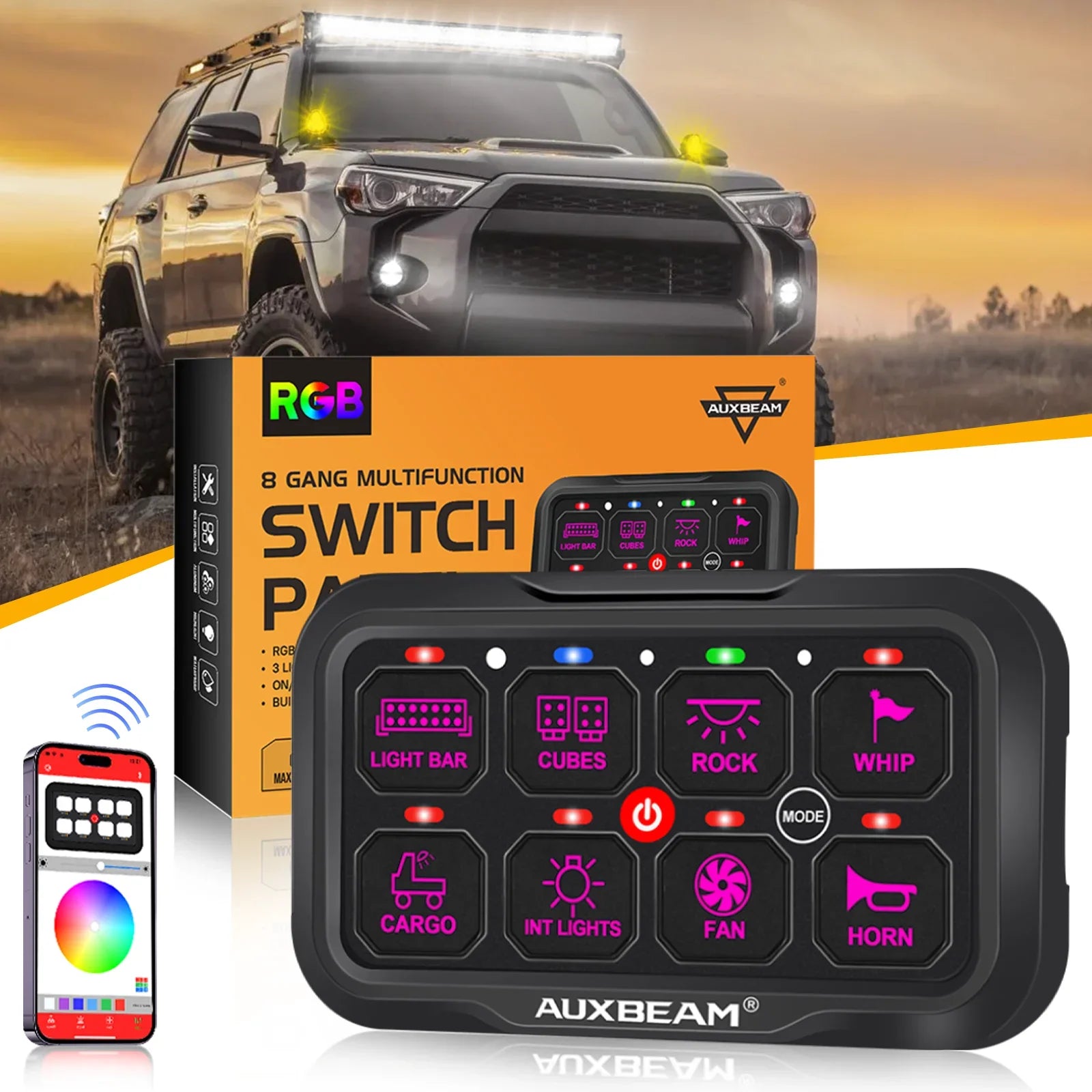 Auxbeam AR-800 RGB 8 Gang Switch panel for 3rd, 4th, 5th gen 4runner