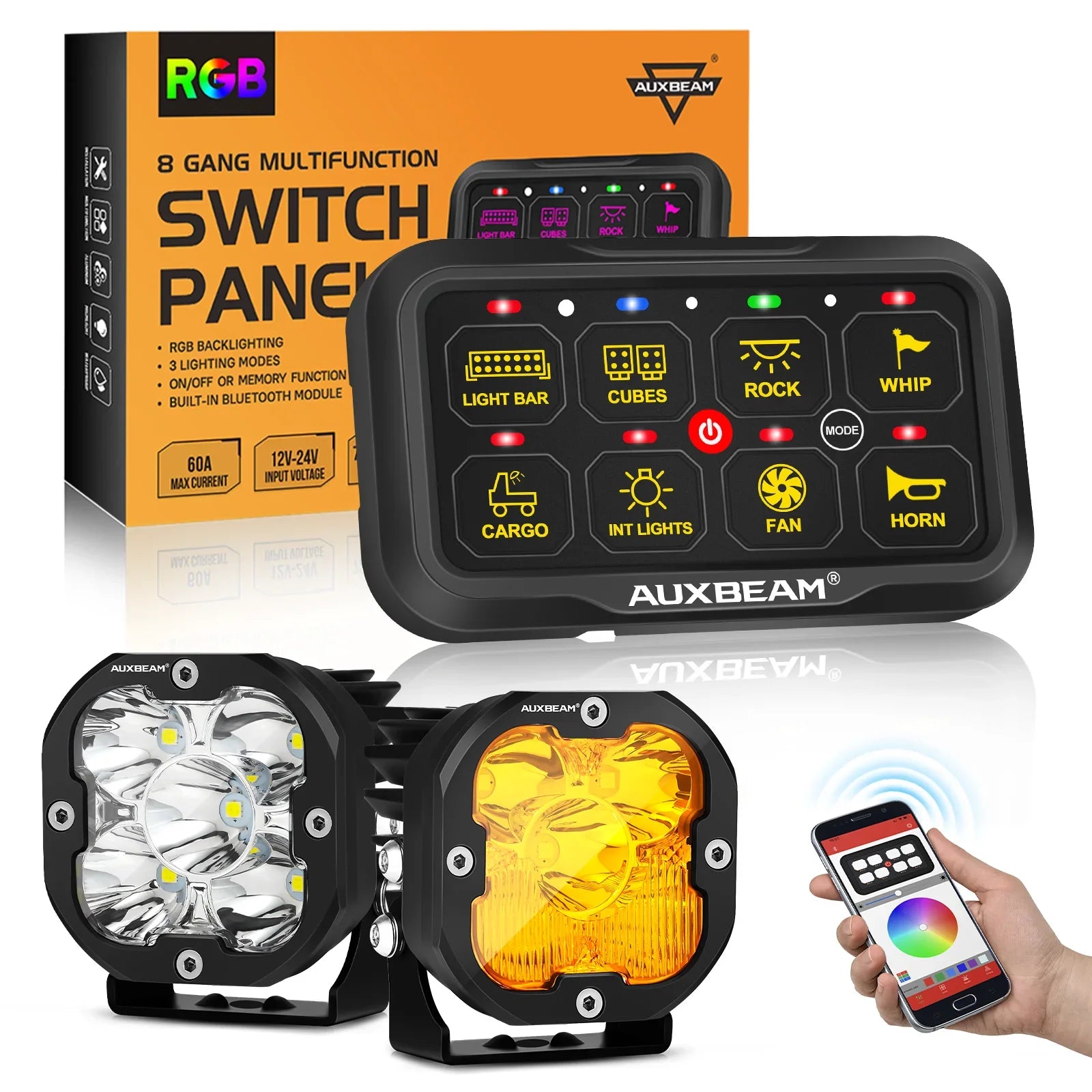 AR-800 8 Gang RGB Switch Panel, Off road Light Controller + 3 AR-800 8 Gang RGB Switch Panel, Off road Light Controller + 3