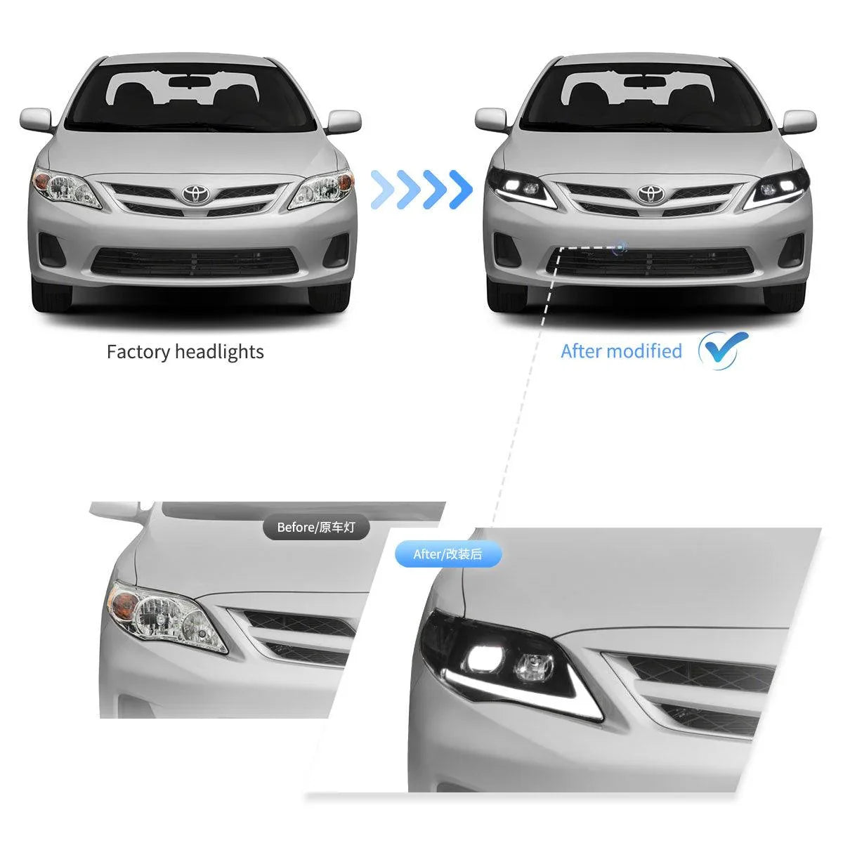 thumbnail image 2 of Headlight Assembly Set Replacement For Toyota Highlander 2011 2012 2013 Limited Base SE Halogen Without Bulb Headlamp Left/Right & Driver/Passenger, Pair TO2502208 TO2503208 / 81150-0E120 81110-0E110 2 of 13