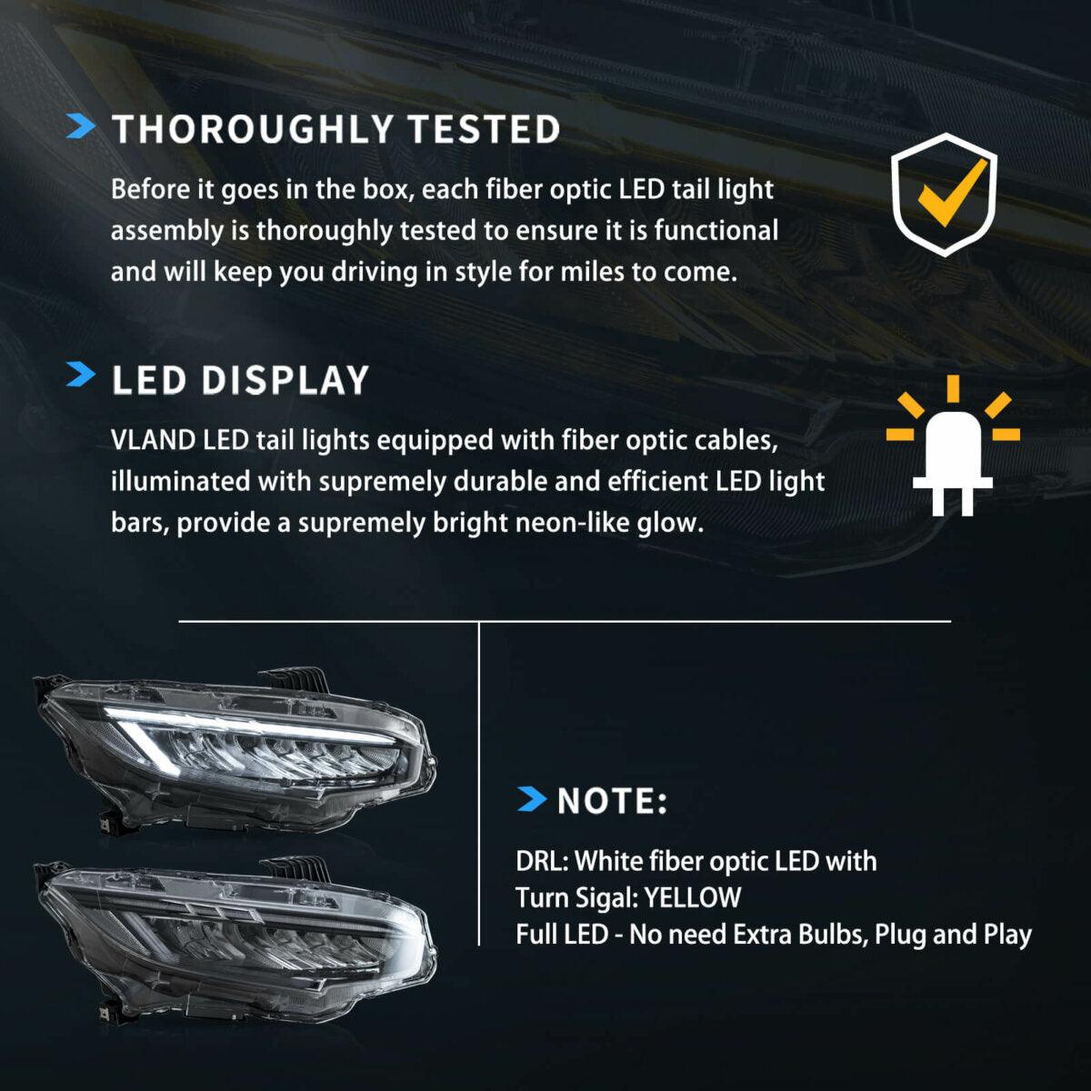 Civic Headlight Halogen Headlight Assembly Set For 2016-2020 Honda Civic – Left & Right Side – DOT/SAE Approved – Chrome Housing Honda Civic Headlights Led - Foto 10