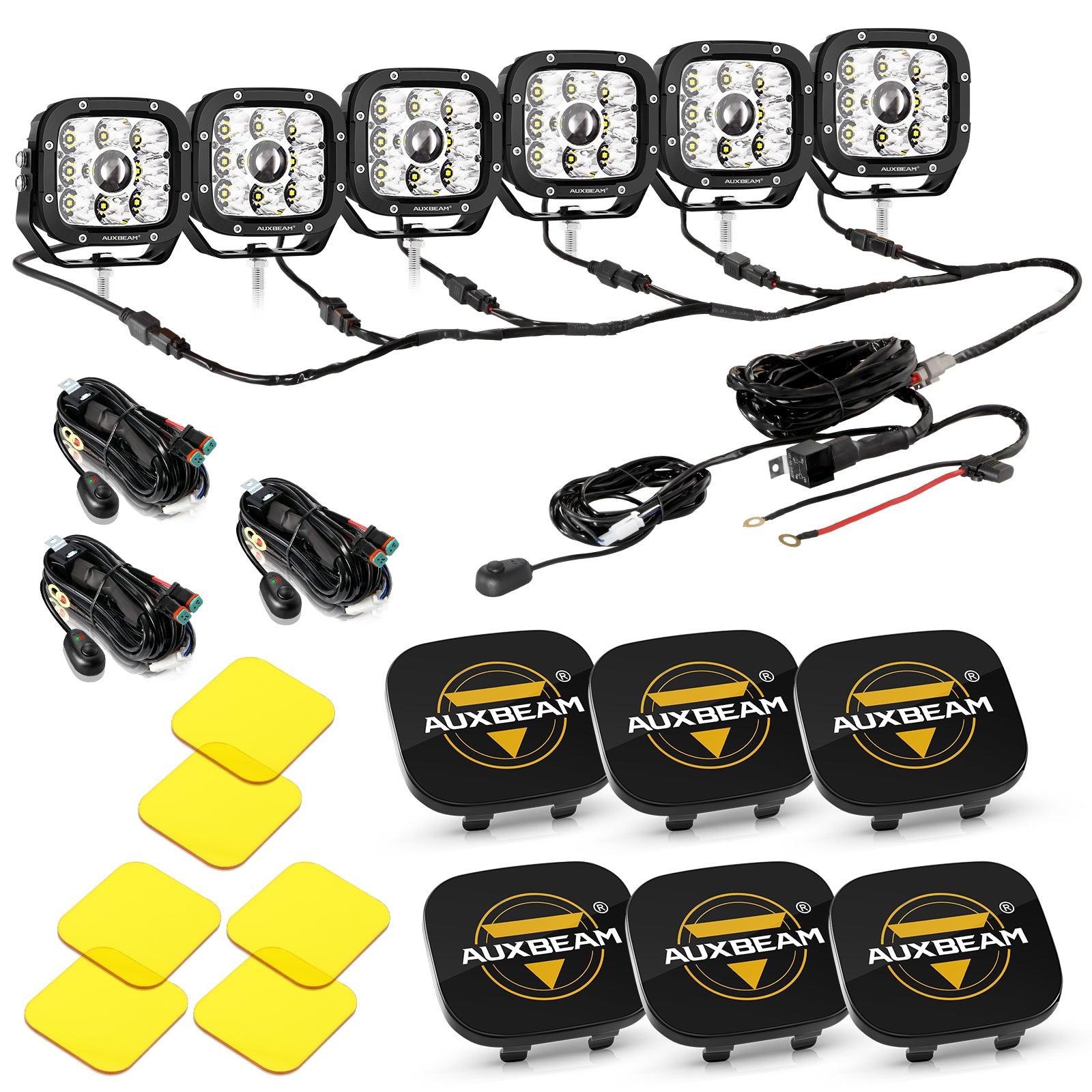 6Pcs 5 Inch 110W White/Amber LED Pods Lights with Power Harness
