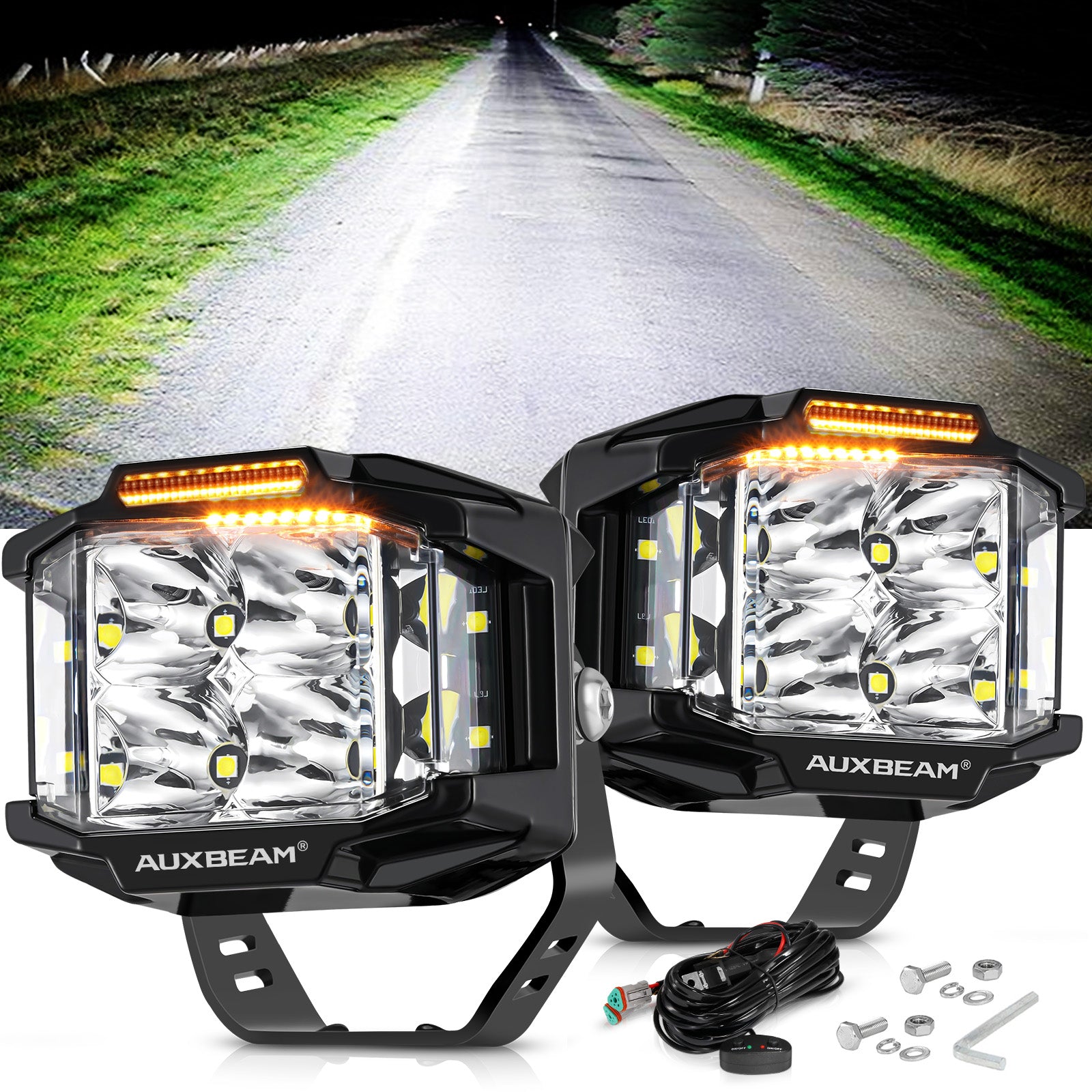 X-PRO Series | 5 Inch 132W 15600LM White/Amber LED Pods Driving Light with  Amber DRL