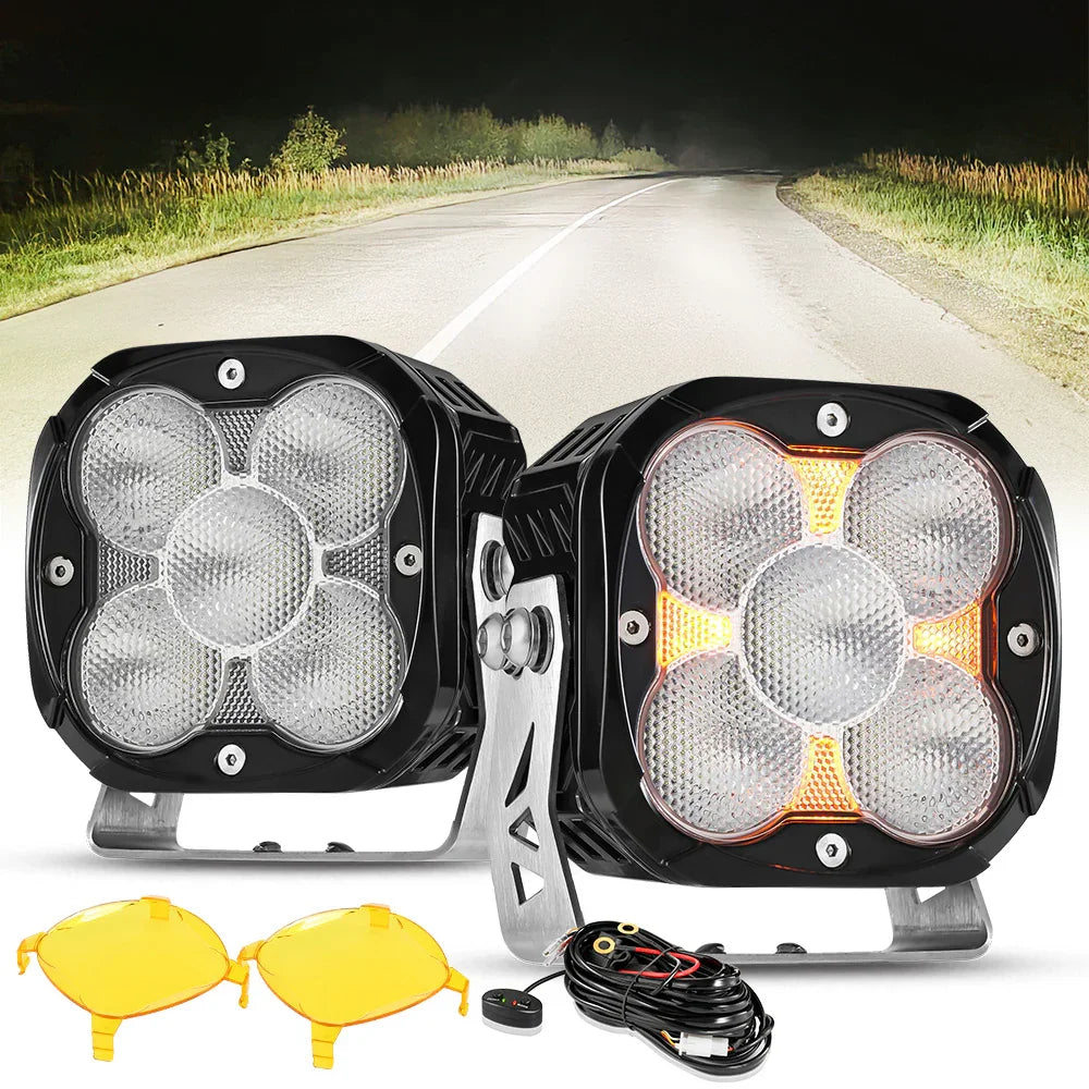XP-ULTRA Series 4.5 Inch LED Pod Lights Off Road Lights With Amber DRL Flood / 2Pcs Pod Light / With Amber Covers XP-ULTRA Series 4.5 Inch LED Pod Lights Off Road Lights With Amber DRL Flood / 2Pcs Pod Light / With Amber Covers