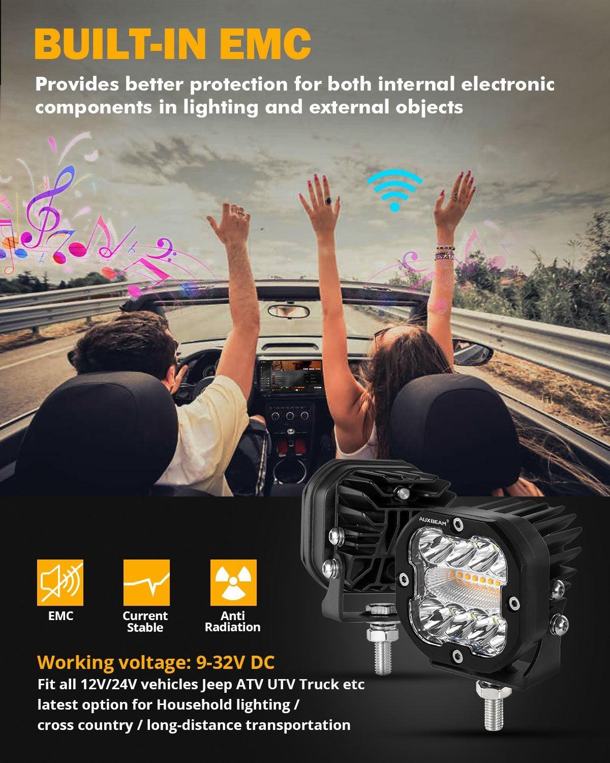 Auxbeam® 3 Inch 96W 9600LM LED Pods 6 Modes LED Driving Light with