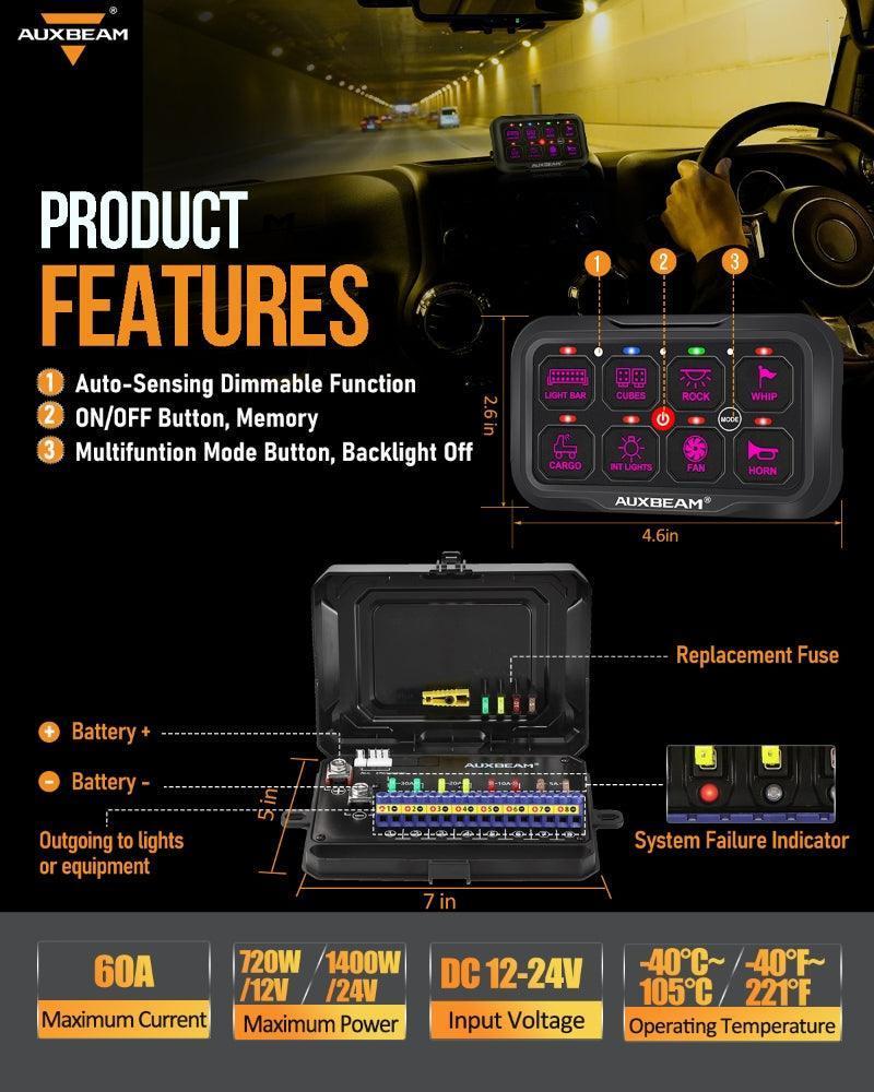 Auxbeam RGB Switch Panel 8 Gang AR-800