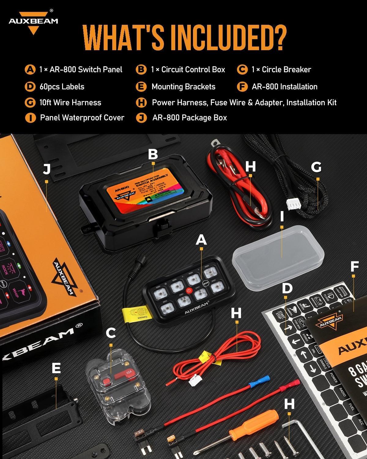 Auxbeam AR-800 RGB 8 Gang Switch panel for Polaris RZR utv atv Auxbeam AR-800 RGB 8 Gang Switch panel for Polaris RZR utv atv