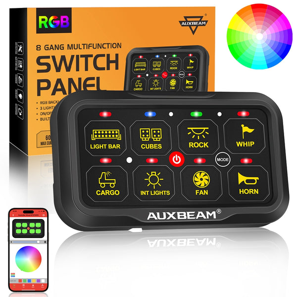 Auxbeam 8 Gang RGB スイッチパネル Auxbeam 8 Gang RGB Switch Panel Kit — Tacoma Lifestyle