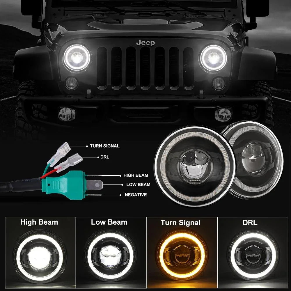 CO LIGHT Faro LED 7 Pollici 150.000 Lumen – Omologato E, Con Halo Ambra, DRL, Indicatore, Per Defender, Wrangler TJ/JK, Hummer