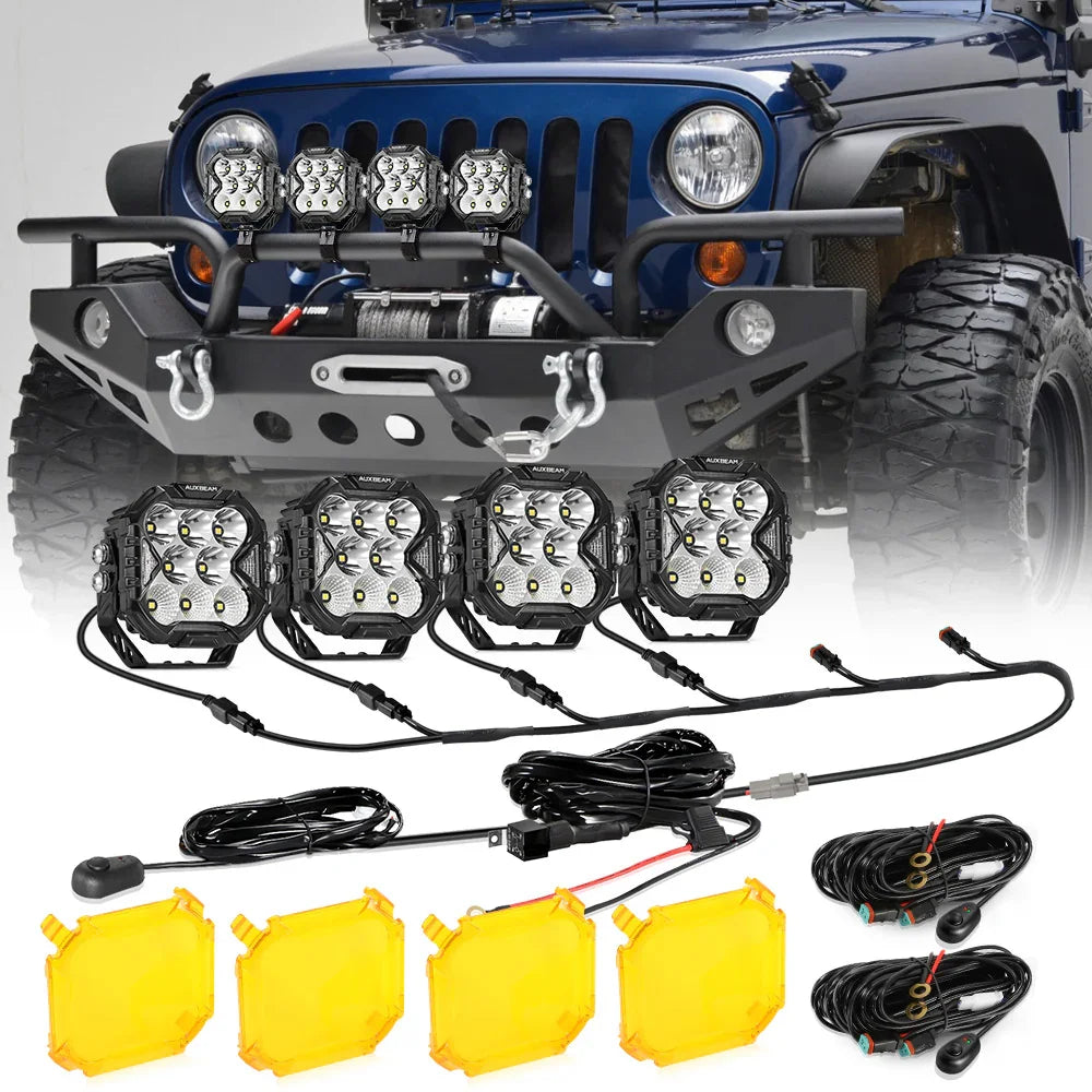 2x 3 RGB LED Cube Work Light Bar APP Bluetooth Halo Strobe Changing