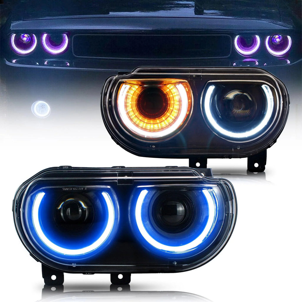 SEBLAFF Halogen Headlight Assembly Pair For Dodge Challenger 2008-2014 – Chrome Housing