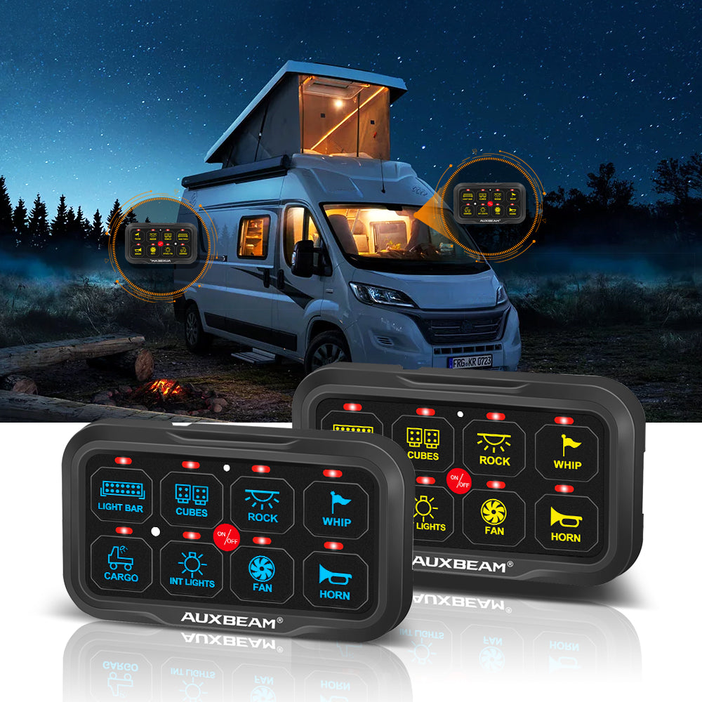 Auxbeam 8 Gang Switch Panel RGB AR-800 Toggle Momentary Pulsed Bluetooth Switch Panel for Truck SUV UTV ATV Marine RV Camper Van, Multifunction 12-24V