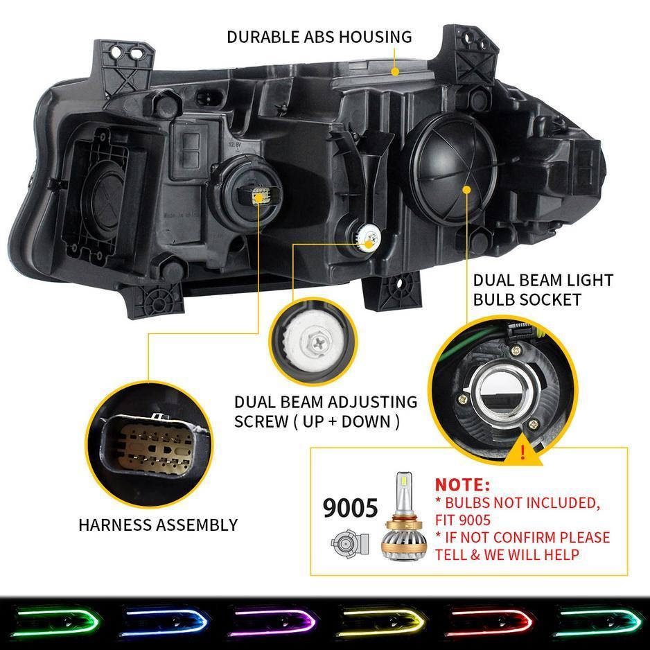 elf bar vape uk 2015 2016 2017 2018 2019 2020 2021 2022 2023 Dodge Charger 7th Gen(LD) LED  Headlight Assembly RGB Style Dual Beam Projector Black