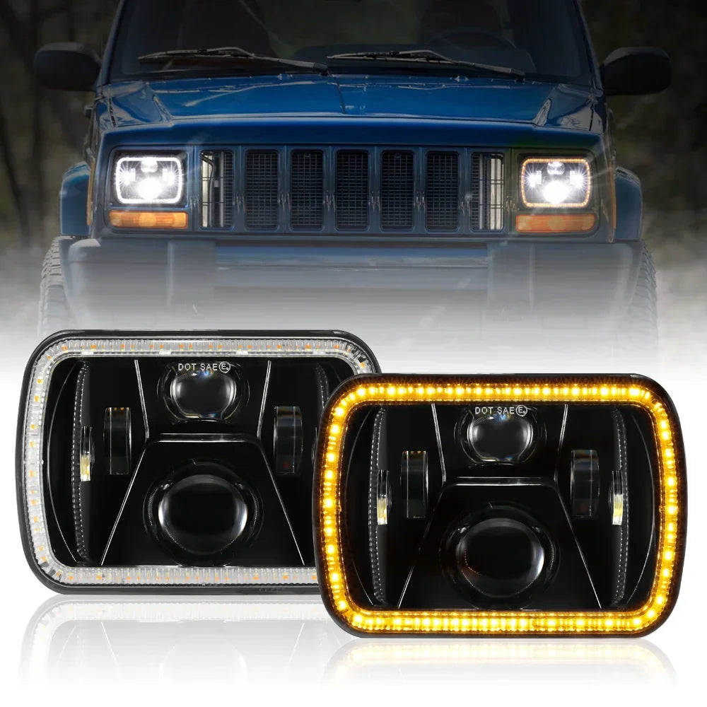 Rectangular Headlight Mount 7x6 Led Headlights Rectangular Headlamps High Low Sealed Beam w/DRL Tu