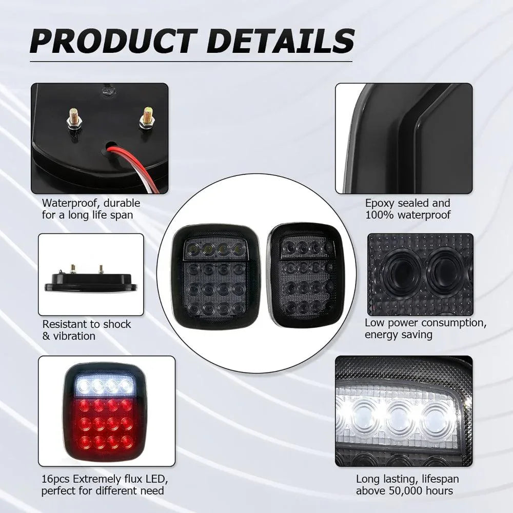 Ironwalls 16-LED Smoked Tail Lights – Universal Fit For Jeep Wrangler YJ TJ JK CJ & More