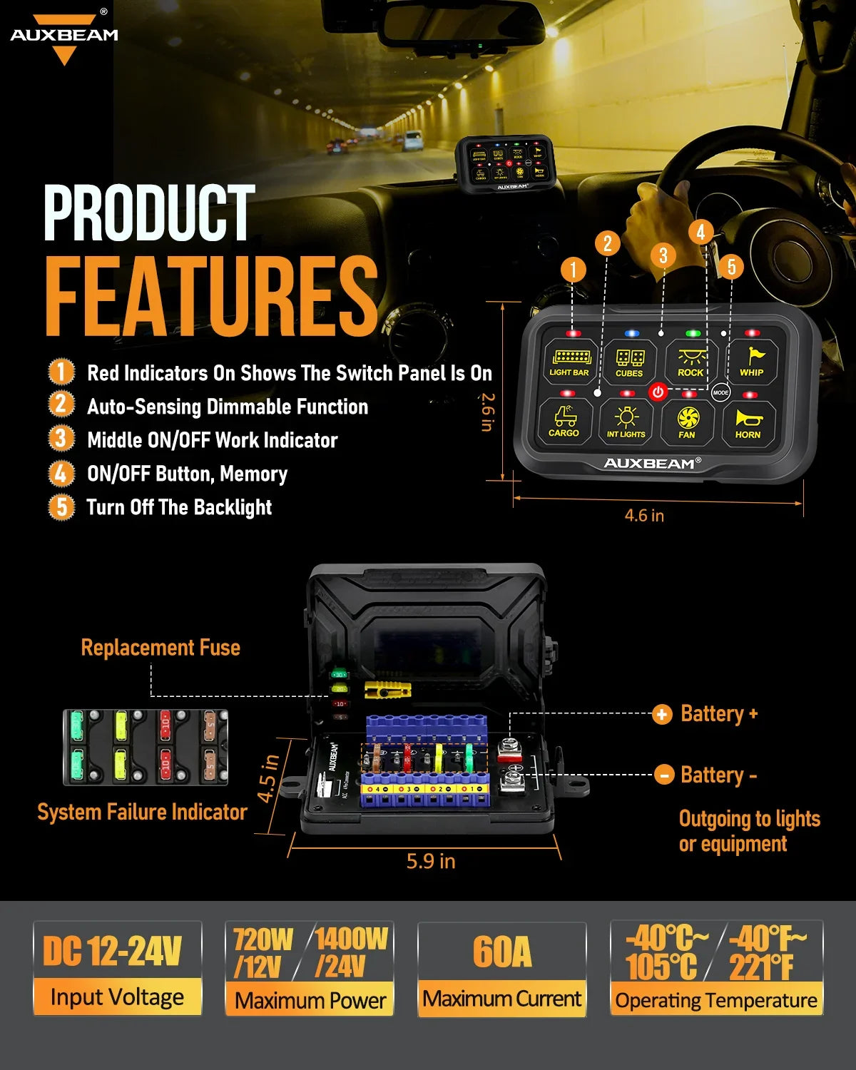 Auxbeam® Off Road Light Switch Panel, Off Road Light Bar Controller