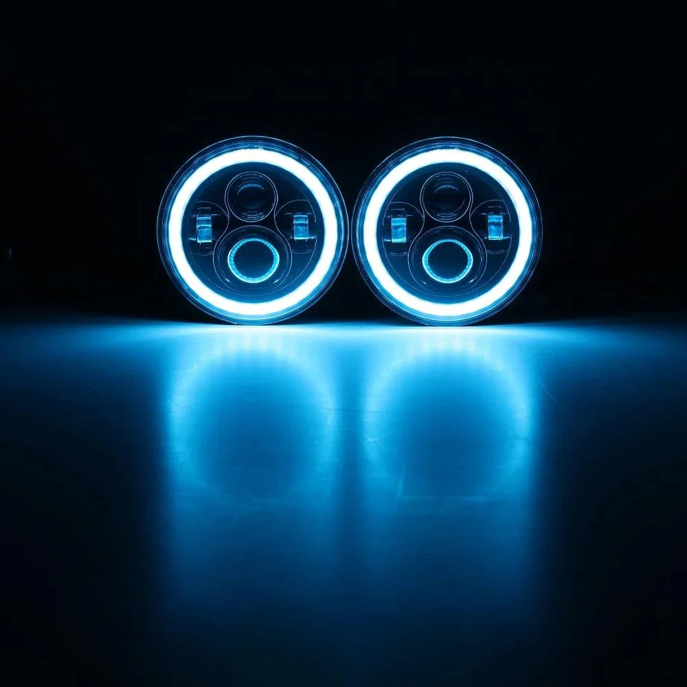2 Pack 7Inch LED Headlights Halo Angle Eyes,Pair 7 Round LED Headlights Devil Eye Lens For Jeep Wrangler Jk Lj Tj Cj Harley Motorcycle 2 Pack 7Inch LED Headlights Halo Angle Eyes,Pair 7 Round LED Headlights Devil Eye Lens For Jeep Wrangler Jk Lj Tj Cj Harley Motorcycle