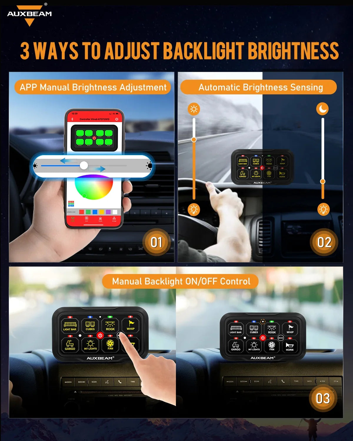 Auxbeam® Off Road Light Switch Panel, Off Road Light Bar Controller