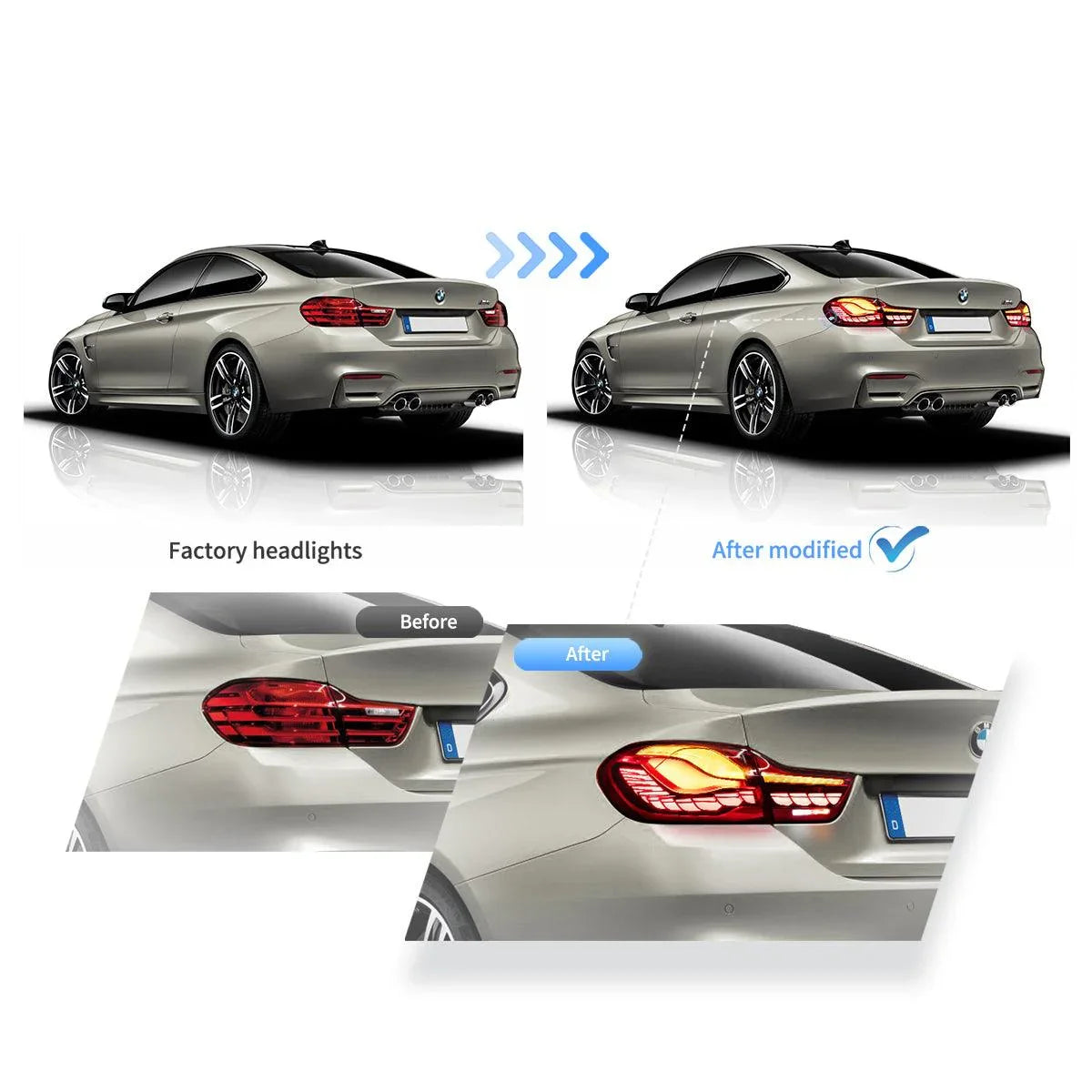 2014-2020 BMW 4 Series/M4 LED Tail Lights Assembly With GTS Style