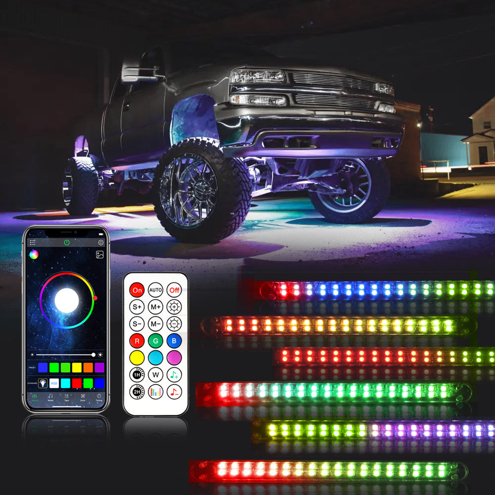 Dream Chasing RGB Underglow Lights LED Strip Lights Kit with Bluetooth APP  & Wireless Remote Control Multicolor Exterior Underbody Neon LED Chasing Glow  Light with Brake Light Function for Truck Jeep ATV