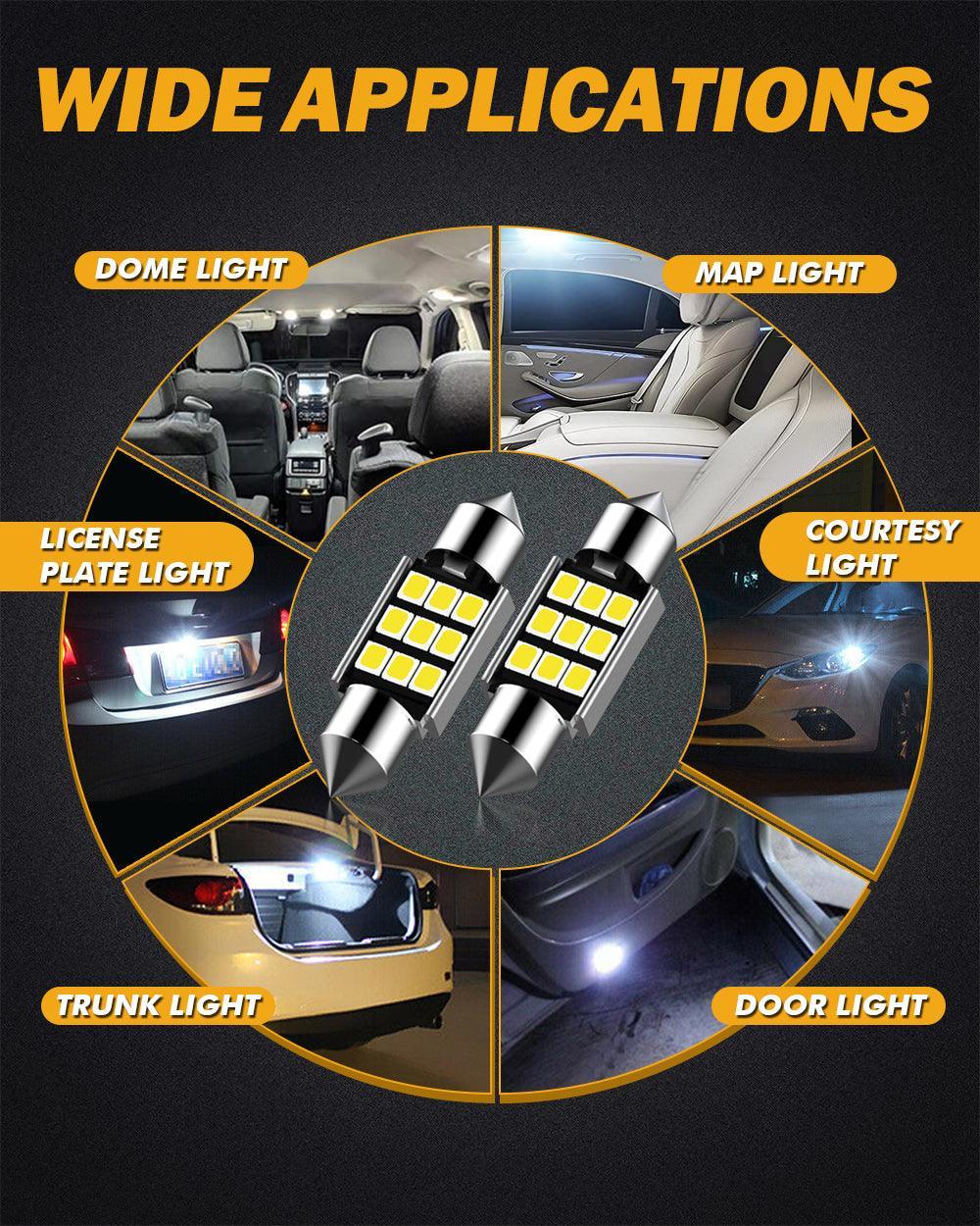 24-Piece LED Car Interior Light Kit - Super Bright 6000K White, Fits Dome, Map, Door, License Plate, Vanity Mirror