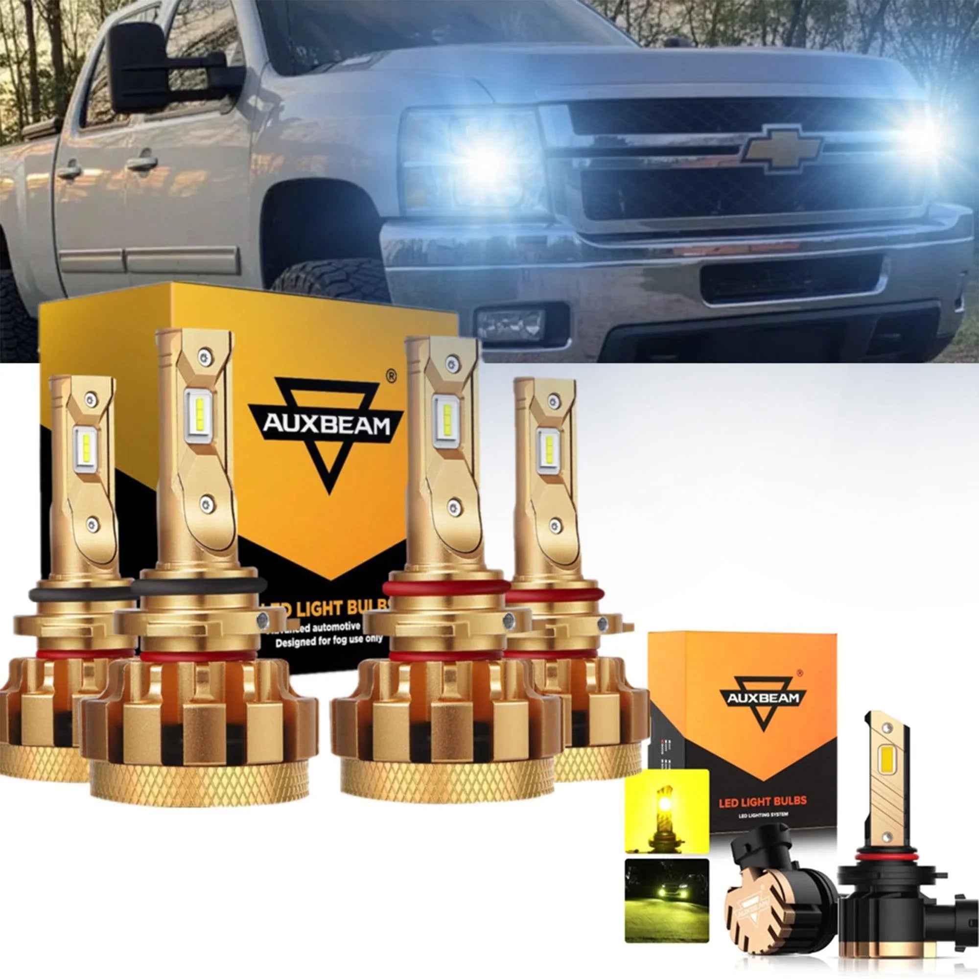 LED Bulb Combo Pack For Chevy Silverado 1500/2500/3500 (2007-2015) - High/Low Beam & Fog Lights, 6000K White, 6 Pack