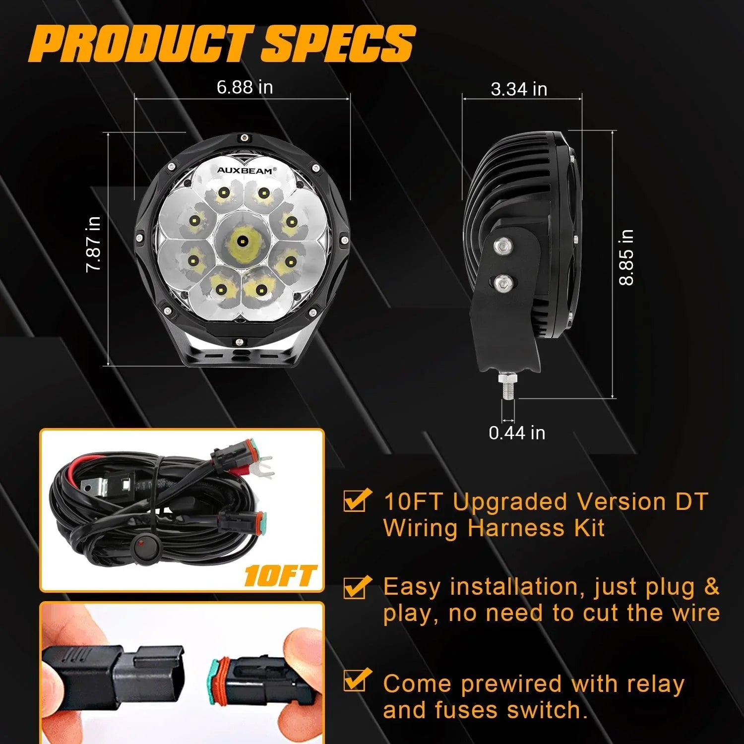 Auxbeam 7 Inch Round OffRoad Light, spot lights 4x4, 4wd spotlights