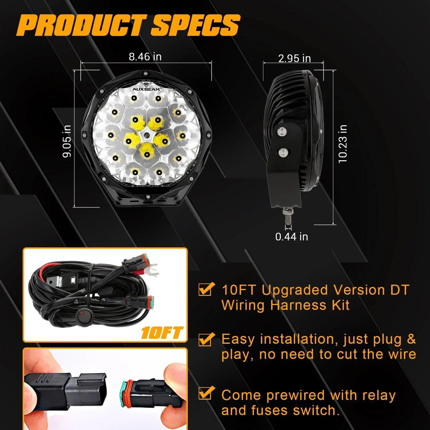 【Kaz】Auxbeamワークライト Auxbeam® 8.5 Inch 150W Offroad Round Spot Beam Led Work Lights