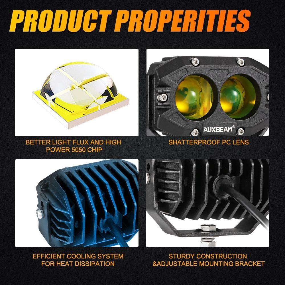 Nilight 3 Inch Amber LED Pod Lights - 2 Pack 1070LM Flood Beam Fog Lights With Wiring Harness For Motorcycle, ATV, Truck