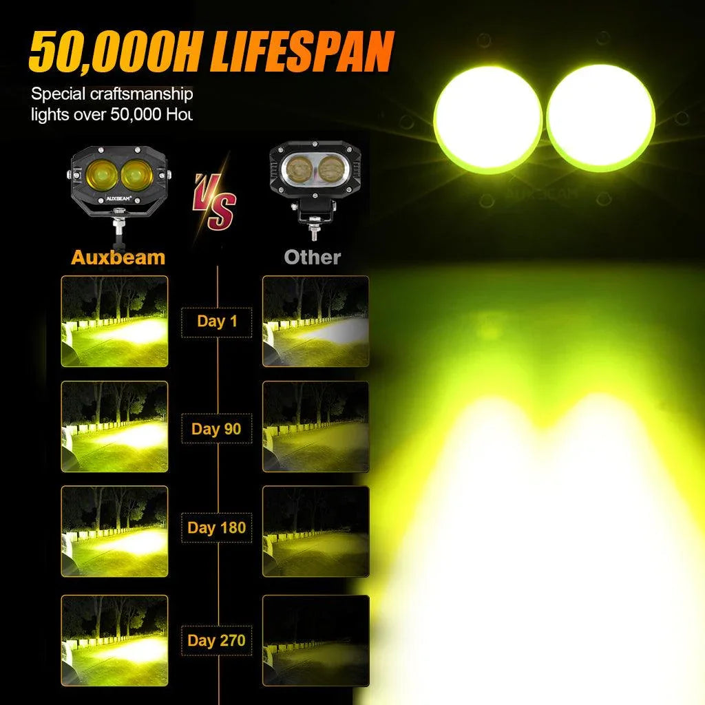 Pair Of 4-Inch Amber LED Light Pods - Spot Beam - 100W - For Off-Road, SUV, UTV, Truck - IP68 IP68 Waterproof Light Bars Pair Of 4-Inch Amber LED Light Pods - Spot Beam - 100W - For Off-Road, SUV, UTV, Truck - IP68 IP68 Waterproof Light Bars