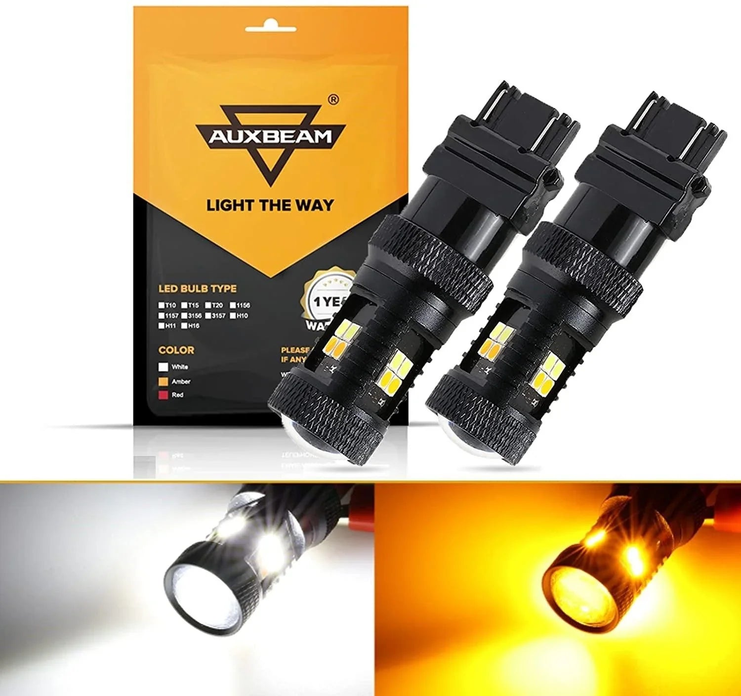3157 Switchback LED Bulbs - White/Amber Turn Signals With Load Resistors (2-Pack)