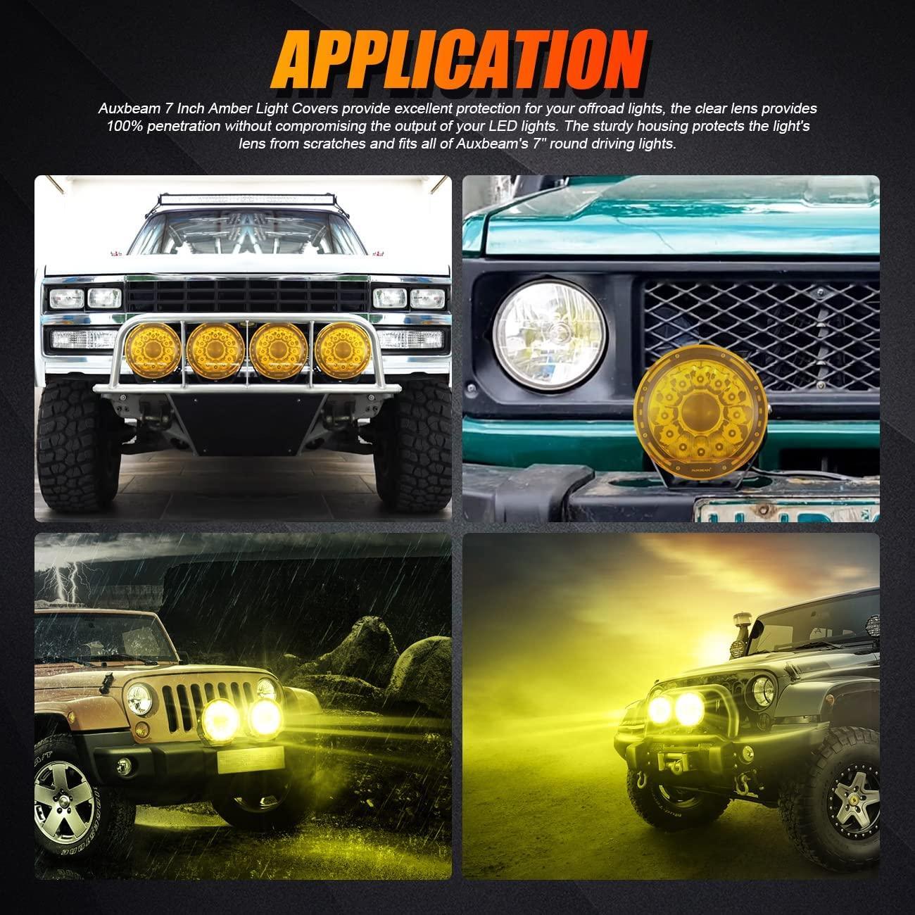 AUXBEAM 7" / 9" Round LED Driving Light Pods – Amber Covers – For Trucks, SUVs, ATVs, Jeeps – #1892323