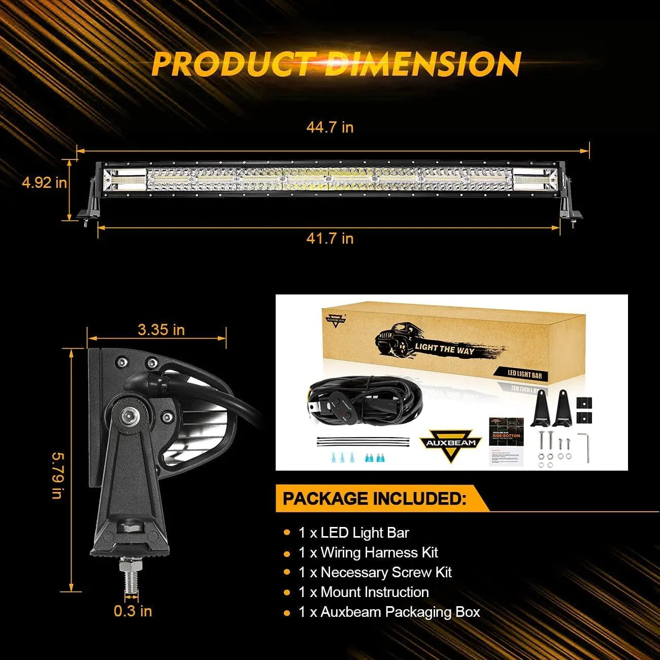 Auxbeam® 42 Inch Curved Off Road Amber yellow and white Led Light bar