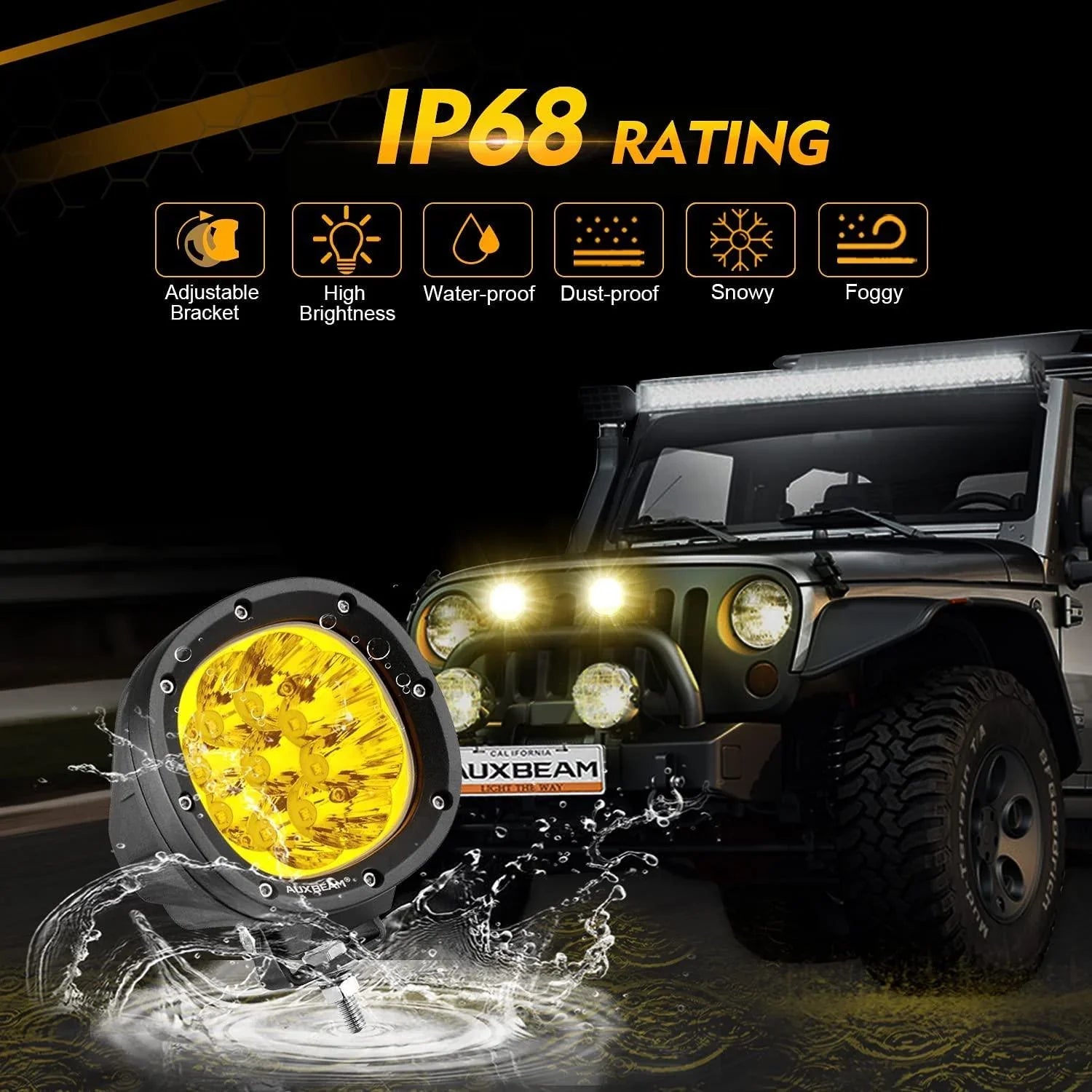 Auxbeam® 4 inch 90W round led pods spot yellow light | off road