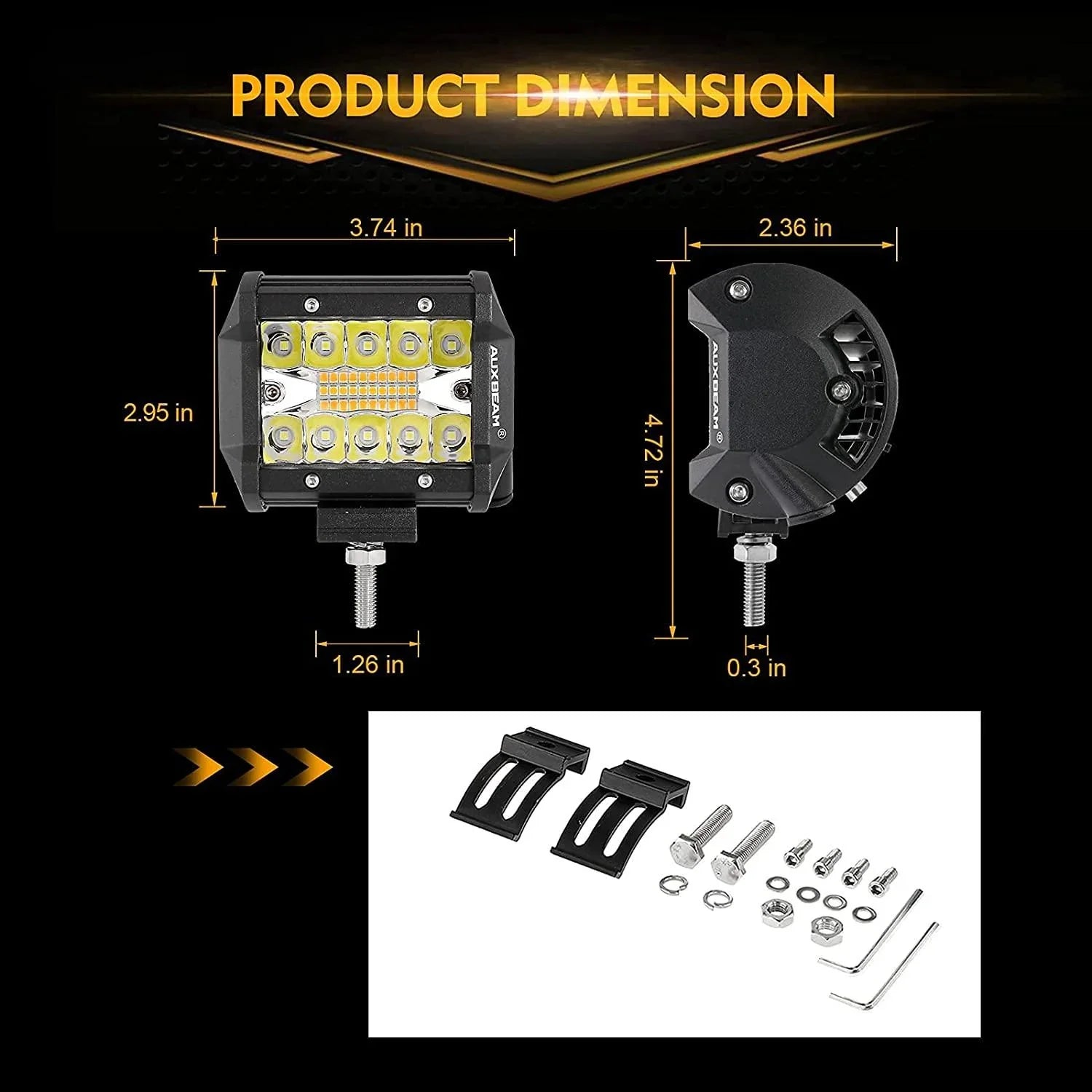 Auxbeam® 4 inch led pod, White&Amber pod lights for trucks