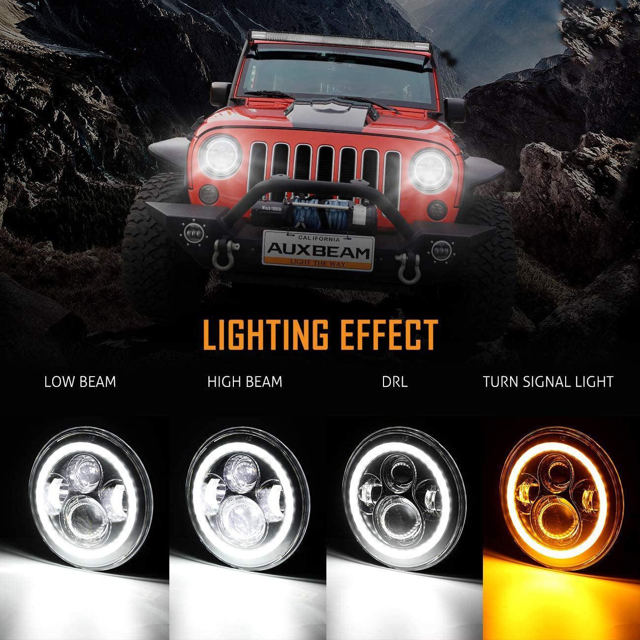 Auxbeam 7 Inch LED Halo Headlights 45W Round Hi-Lo Beam LED