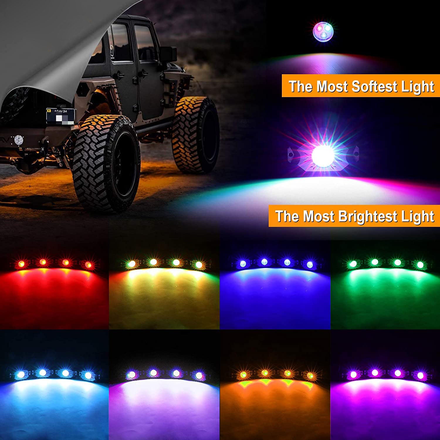 6pcs LED Rock Lights, TSV 6 Pods Underglow Neon Light, Waterproof Wheel  Well Lights, LED Under Glow Lights, Neon Exterior Underglow Light for Car