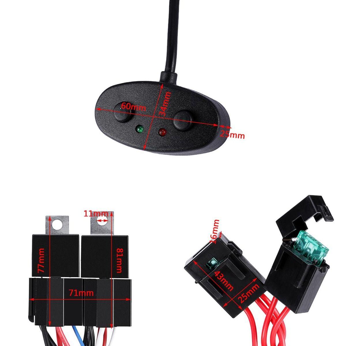 Universal LED Light Bar Wiring Harness Kit - 300W, 2 Leads 16 AWG, Includes 12V 40A Relay And On/Off Switch For Off-Road Vehicles, Fits Up To 4 Lights