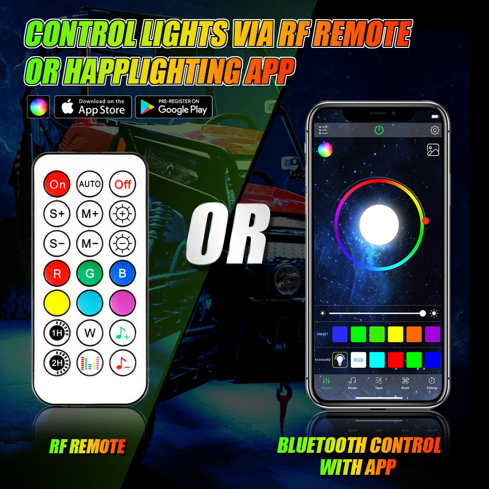 Dream Chasing RGB Underglow Lights LED Strip Lights Kit with Bluetooth APP  & Wireless Remote Control Multicolor Exterior Underbody Neon LED Chasing  Glow Light with Brake Light Function for Truck Jeep ATV