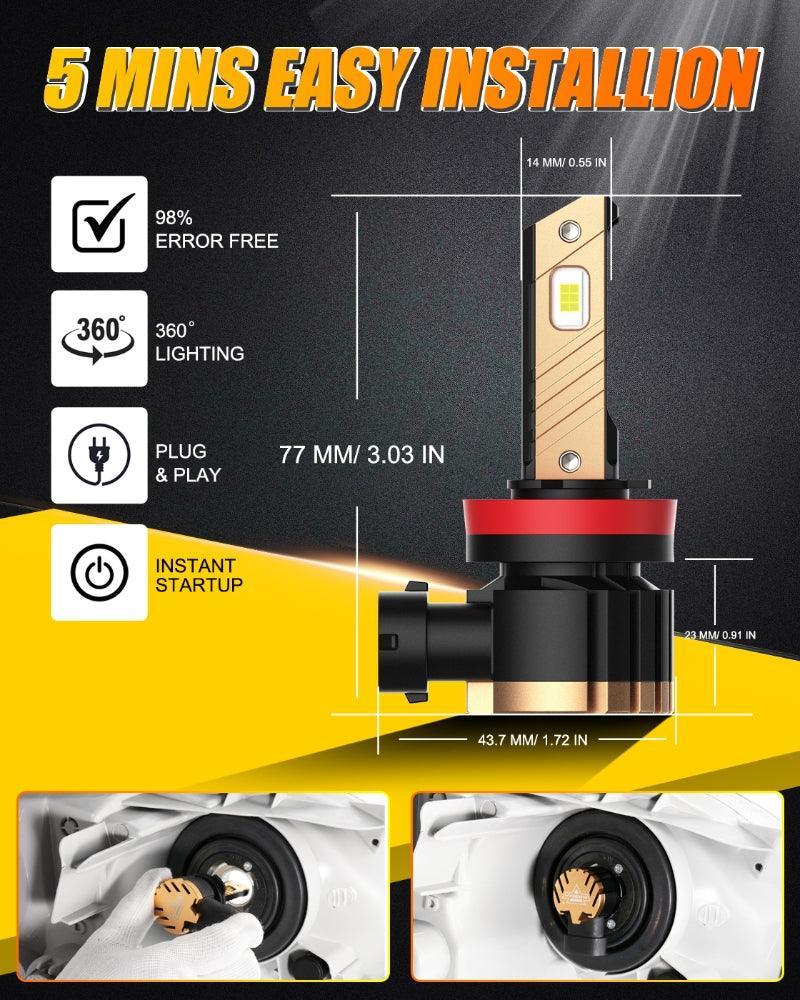 H11/H8/H9 8000LM 6500K Cool White Z3 LED Fog Light/DRL BULBS 44W
