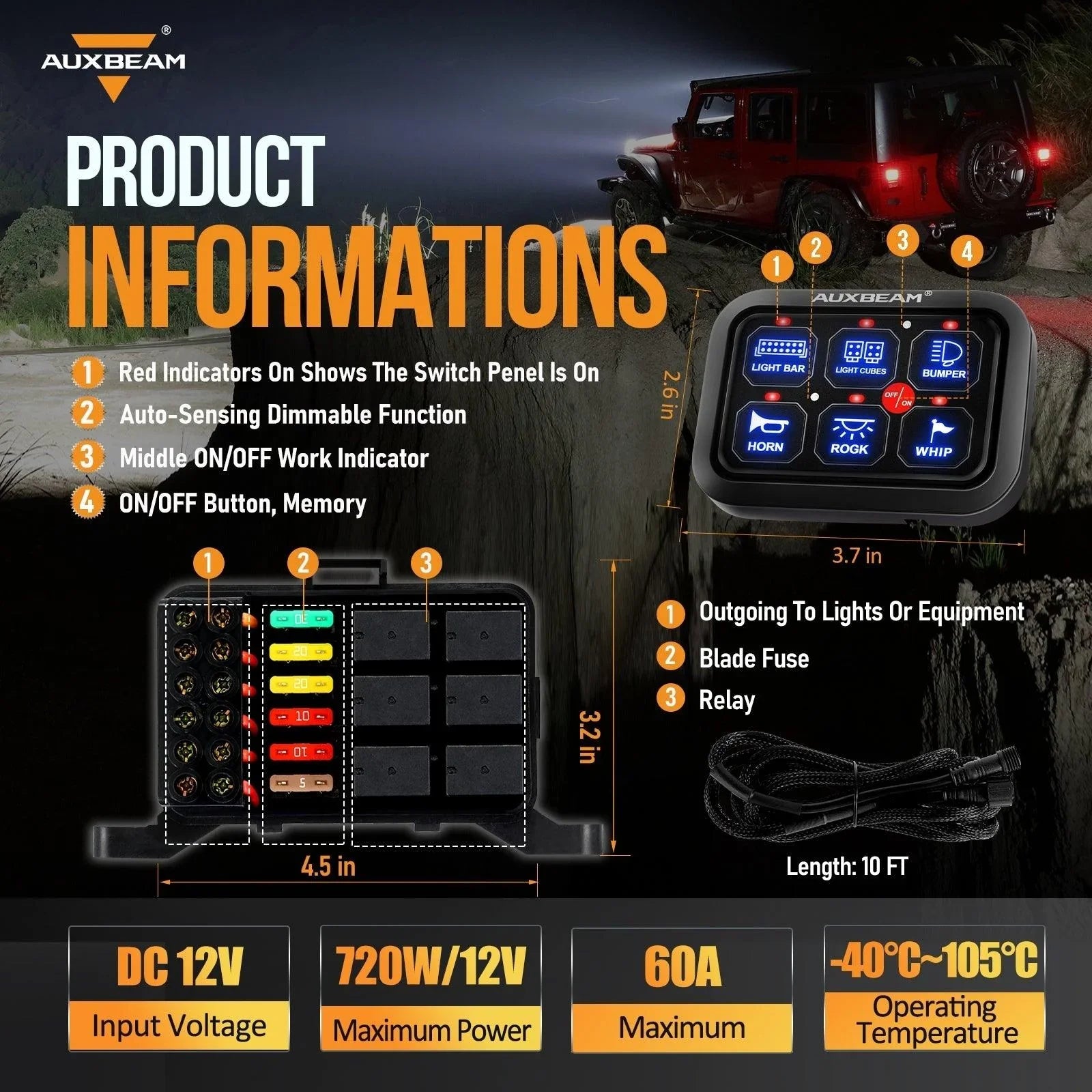 パーツ AUXBEAM 6 Gang Switch Panel System Auxbeam® Switch Panel | Off Road Lights Controller | 6/8 Gang