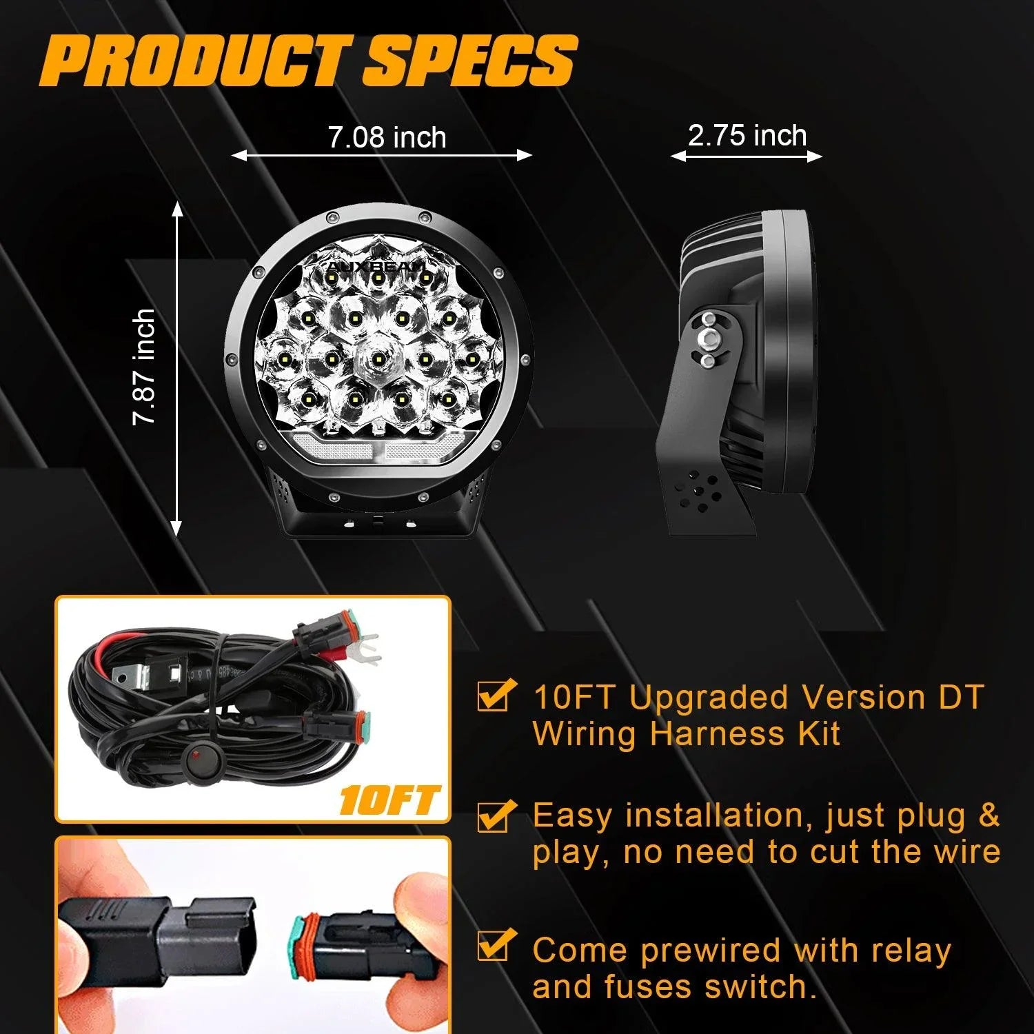 Auxbeam 7 inch Round Off Road Lights With Dual Control Switch 17000LM