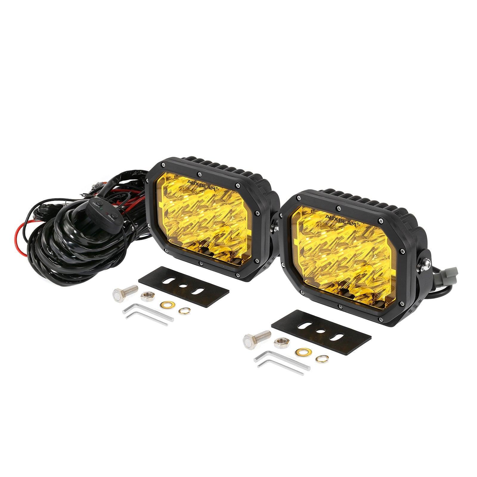 Auxbeam® 7x5 Inch Rectangle LED Pods Amber Spot LED Driving Lights with DRL