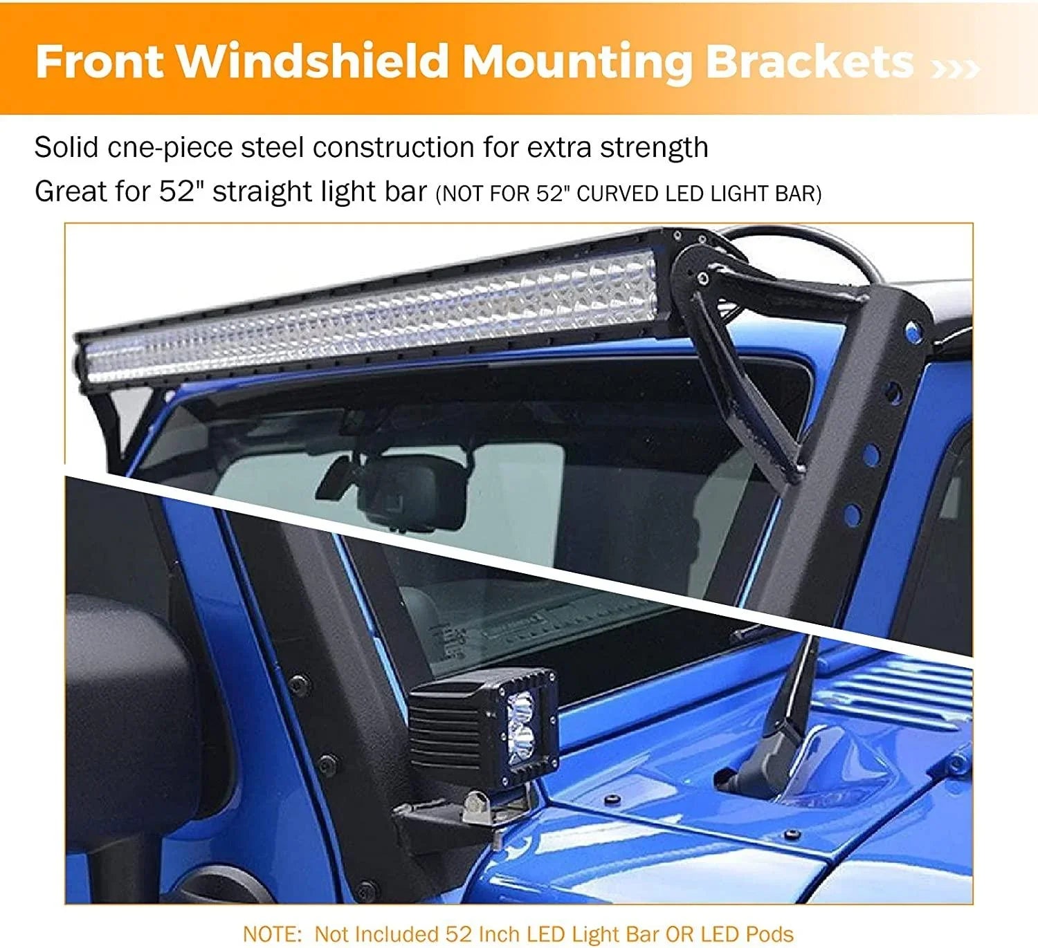 50 52 LED Lght bar Wndsheld Mountng Brackets for 07-18 Jeep 50 52 LED Lght bar Wndsheld Mountng Brackets for 07-18 Jeep